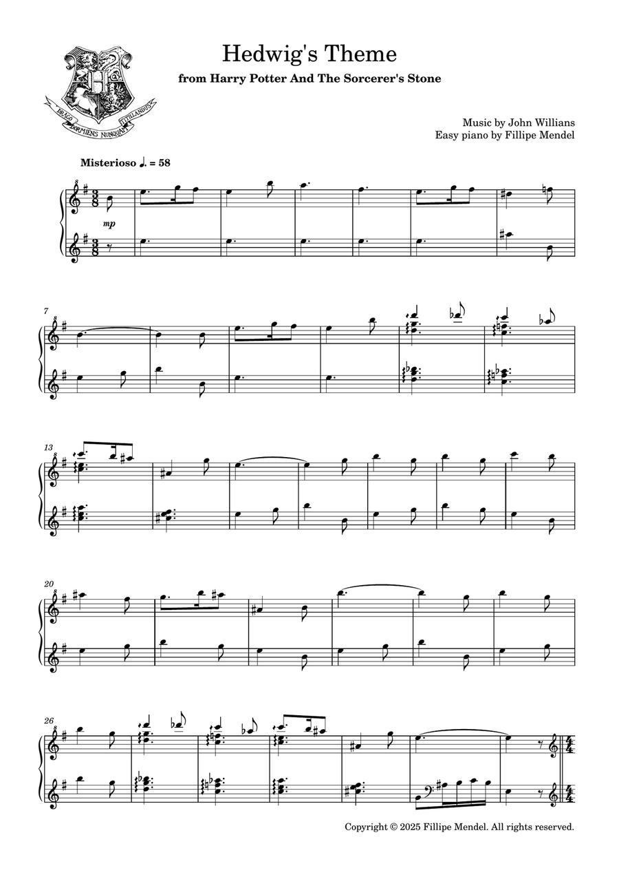 Hedwig's Theme from Harry Potter And The Sorcerer's Stone (easy piano) Easy Piano scores gallery preview page 1