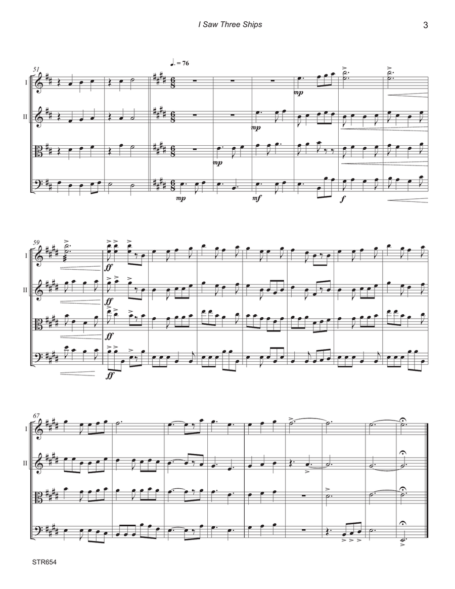 I SAW THREE SHIPS - unaccompanied STRING QUARTET (grade 3+) A Cappella scores gallery preview page 3