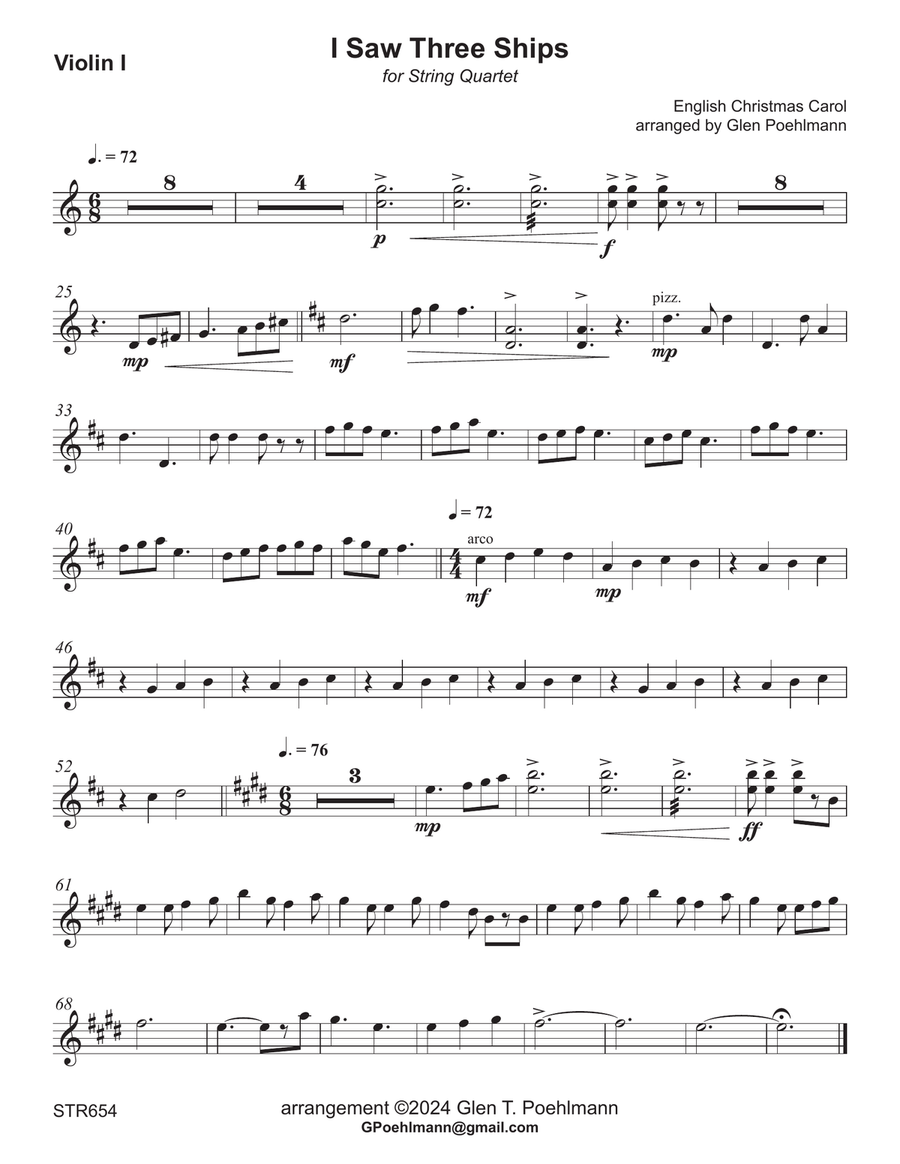 I SAW THREE SHIPS - unaccompanied STRING QUARTET (grade 3+) A Cappella scores gallery preview page 4