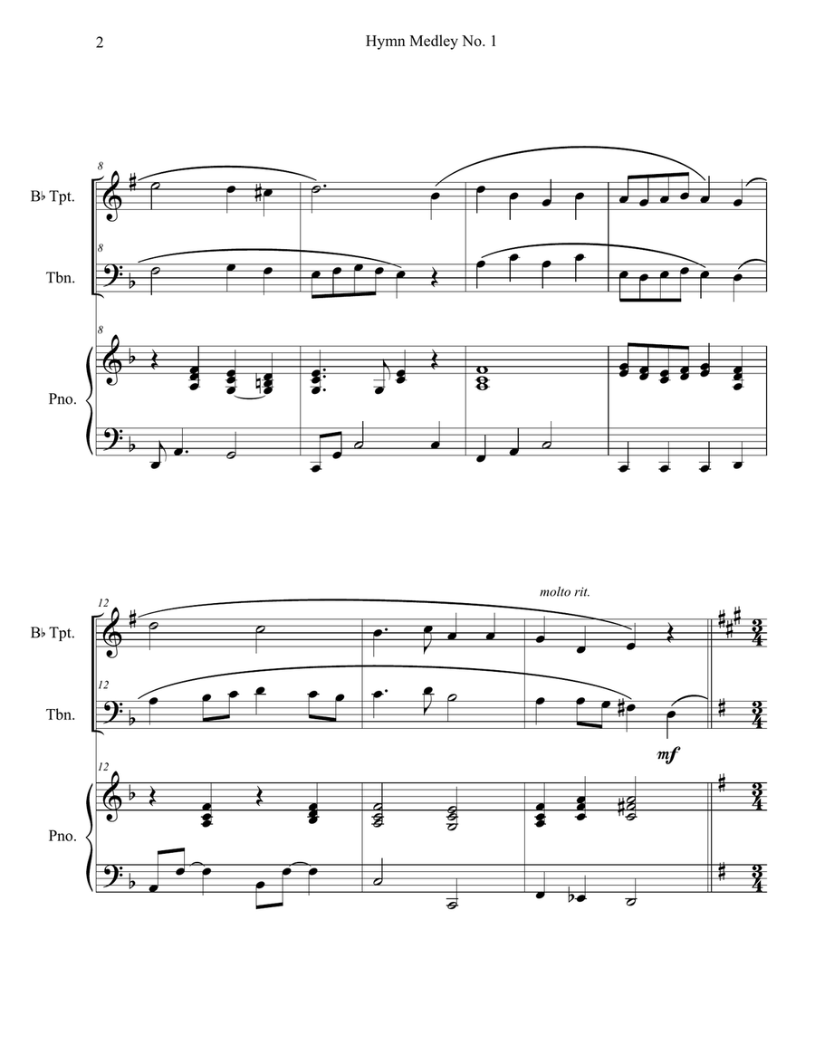 Hymn Medley No. 1 (Trumpet and Trombone Duet with Piano Accompaniment) Hymn Medley No. 1 (Trumpet and Trombone Duet with Piano Accompaniment) Brass Duet scores gallery preview page 2