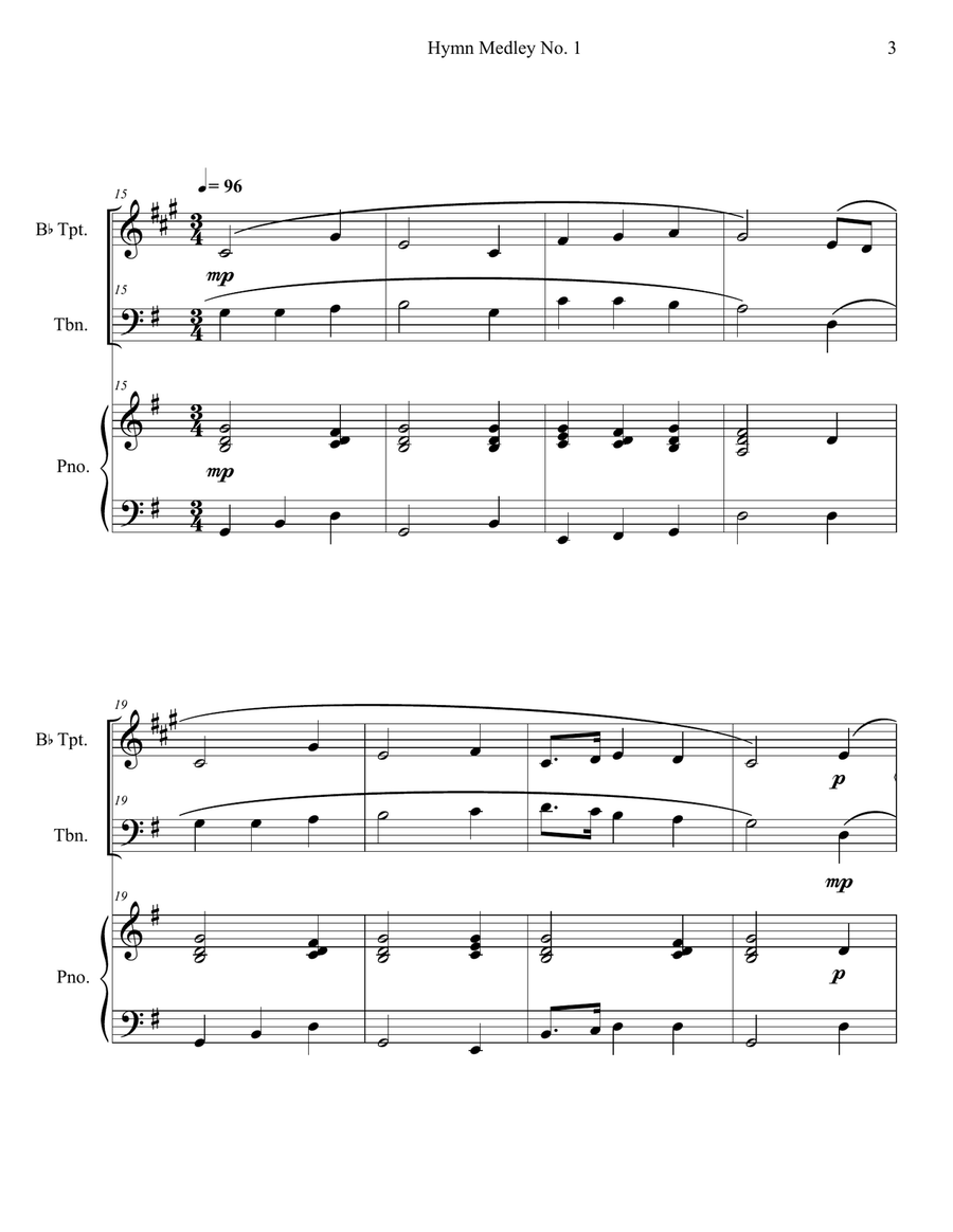 Hymn Medley No. 1 (Trumpet and Trombone Duet with Piano Accompaniment) Hymn Medley No. 1 (Trumpet and Trombone Duet with Piano Accompaniment) Brass Duet scores gallery preview page 3