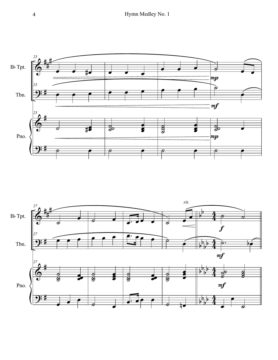 Hymn Medley No. 1 (Trumpet and Trombone Duet with Piano Accompaniment) Hymn Medley No. 1 (Trumpet and Trombone Duet with Piano Accompaniment) Brass Duet scores gallery preview page 4