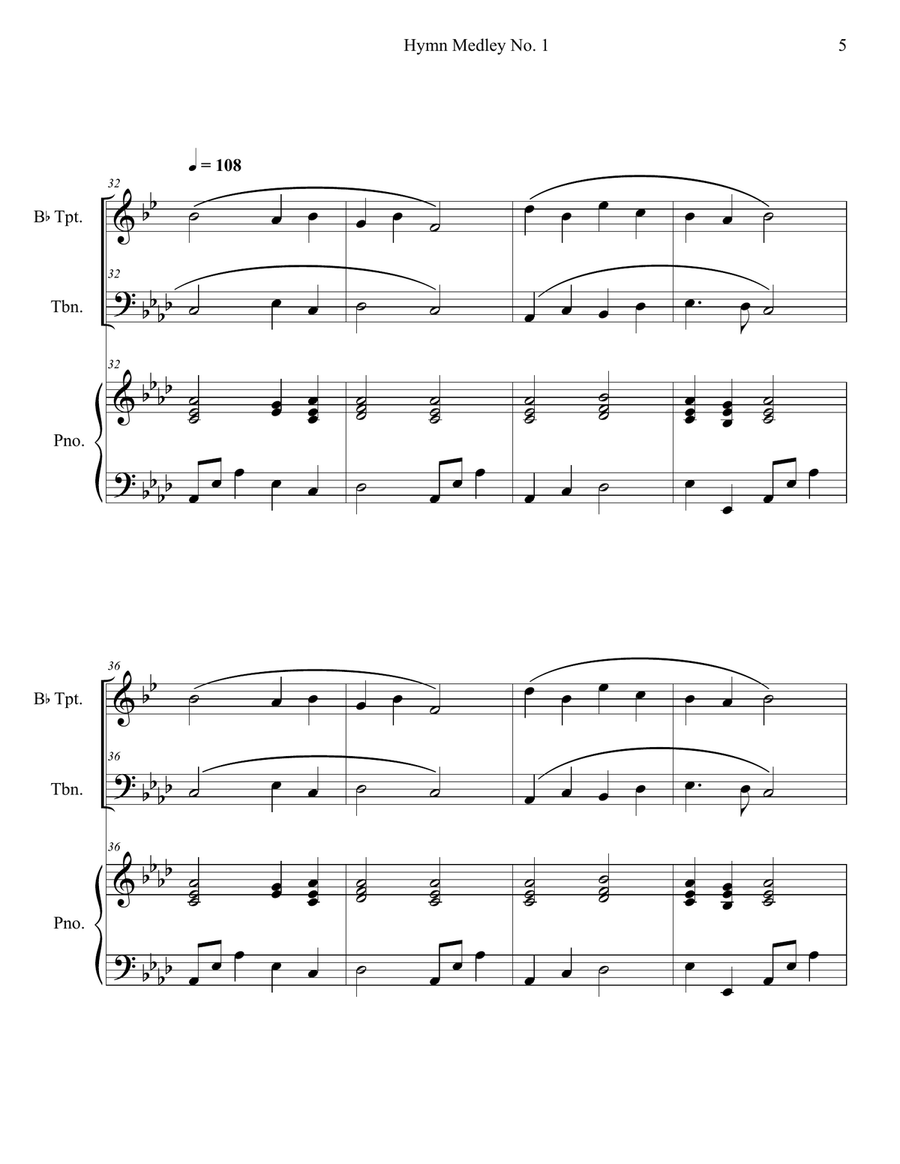 Hymn Medley No. 1 (Trumpet and Trombone Duet with Piano Accompaniment) Hymn Medley No. 1 (Trumpet and Trombone Duet with Piano Accompaniment) Brass Duet scores gallery preview page 5