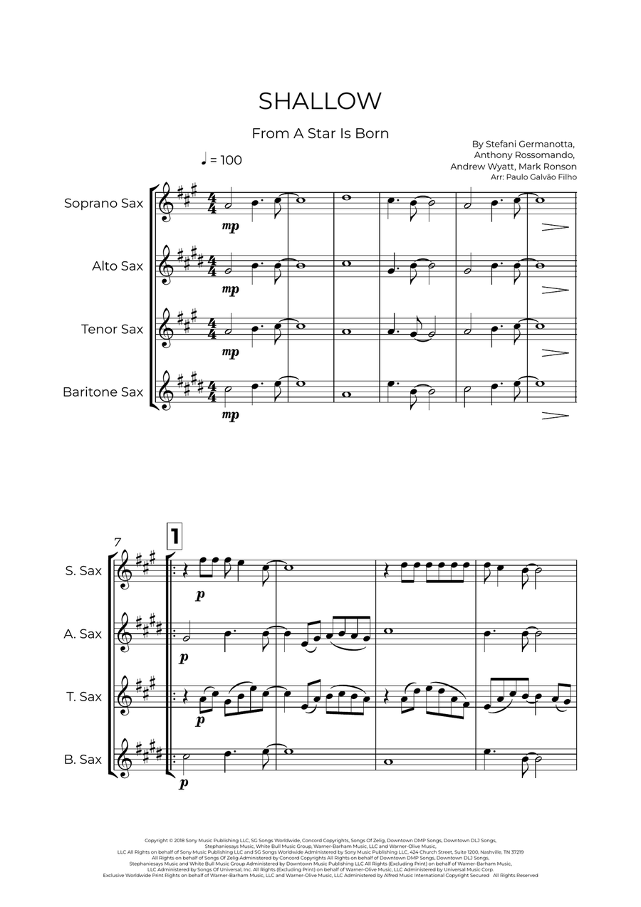 Shallow Shallow Saxophone Quartet scores gallery preview page 2