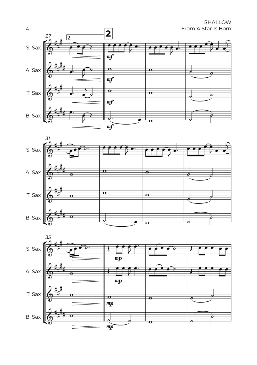 Shallow Shallow Saxophone Quartet scores gallery preview page 4