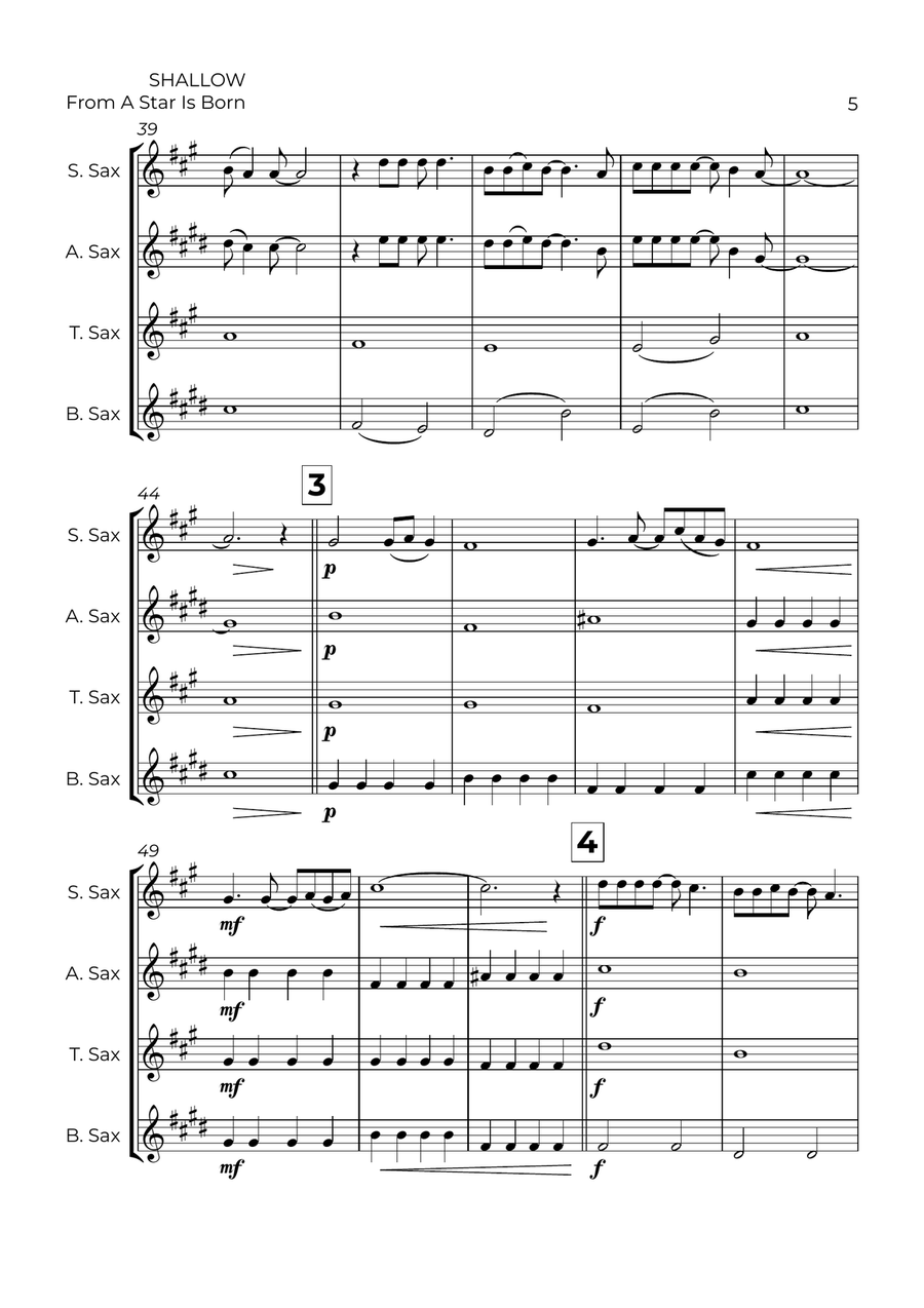 Shallow Shallow Saxophone Quartet scores gallery preview page 5