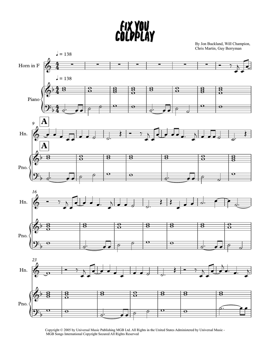 Fix You Fix You Piano scores gallery preview page 1