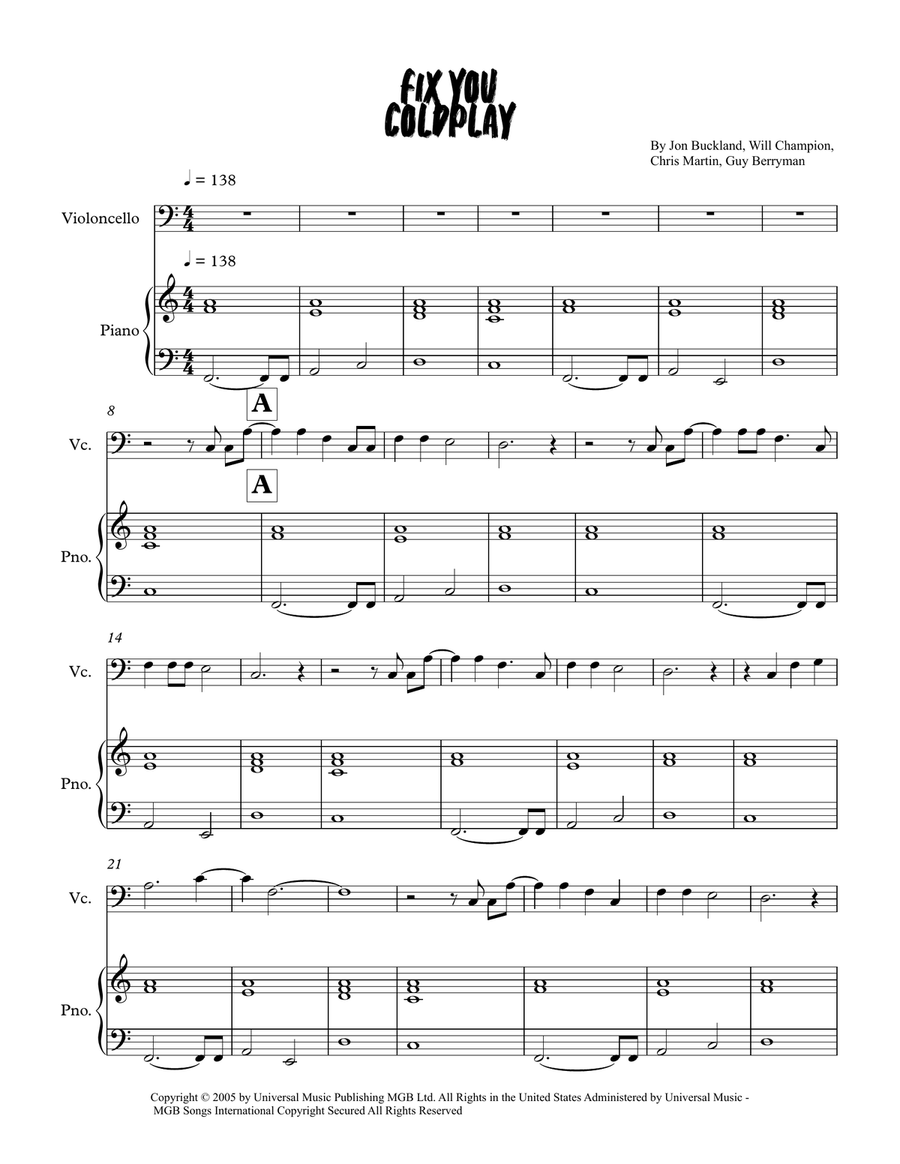 Fix You Fix You Piano scores gallery preview page 1