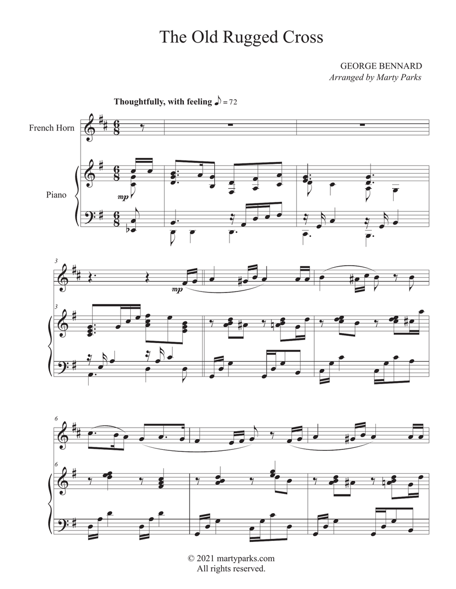 The Old Rugged Cross (French Horn-Piano) Piano scores gallery preview page 1