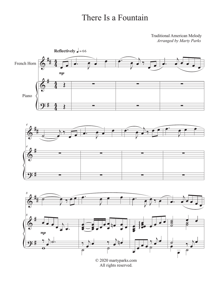 There Is a Fountain (French Horn-Piano) Piano scores gallery preview page 1