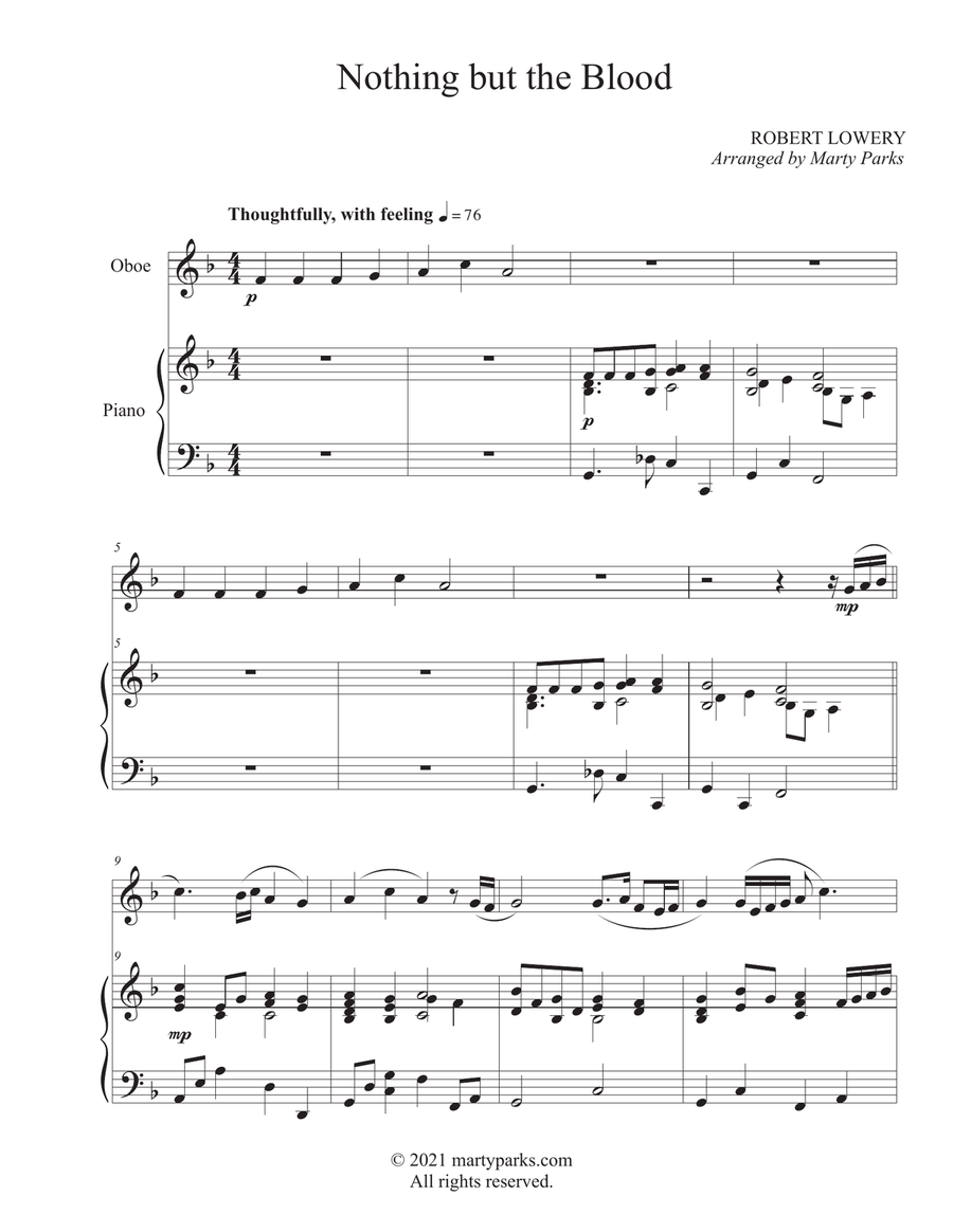 Nothing But the Blood (Oboe-Piano) Piano scores gallery preview page 1
