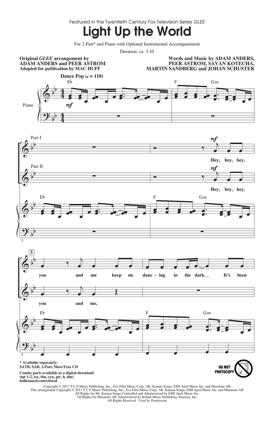 Light Up The World (from Glee) (ed. Mac Huff) 2-Part scores gallery preview page 1