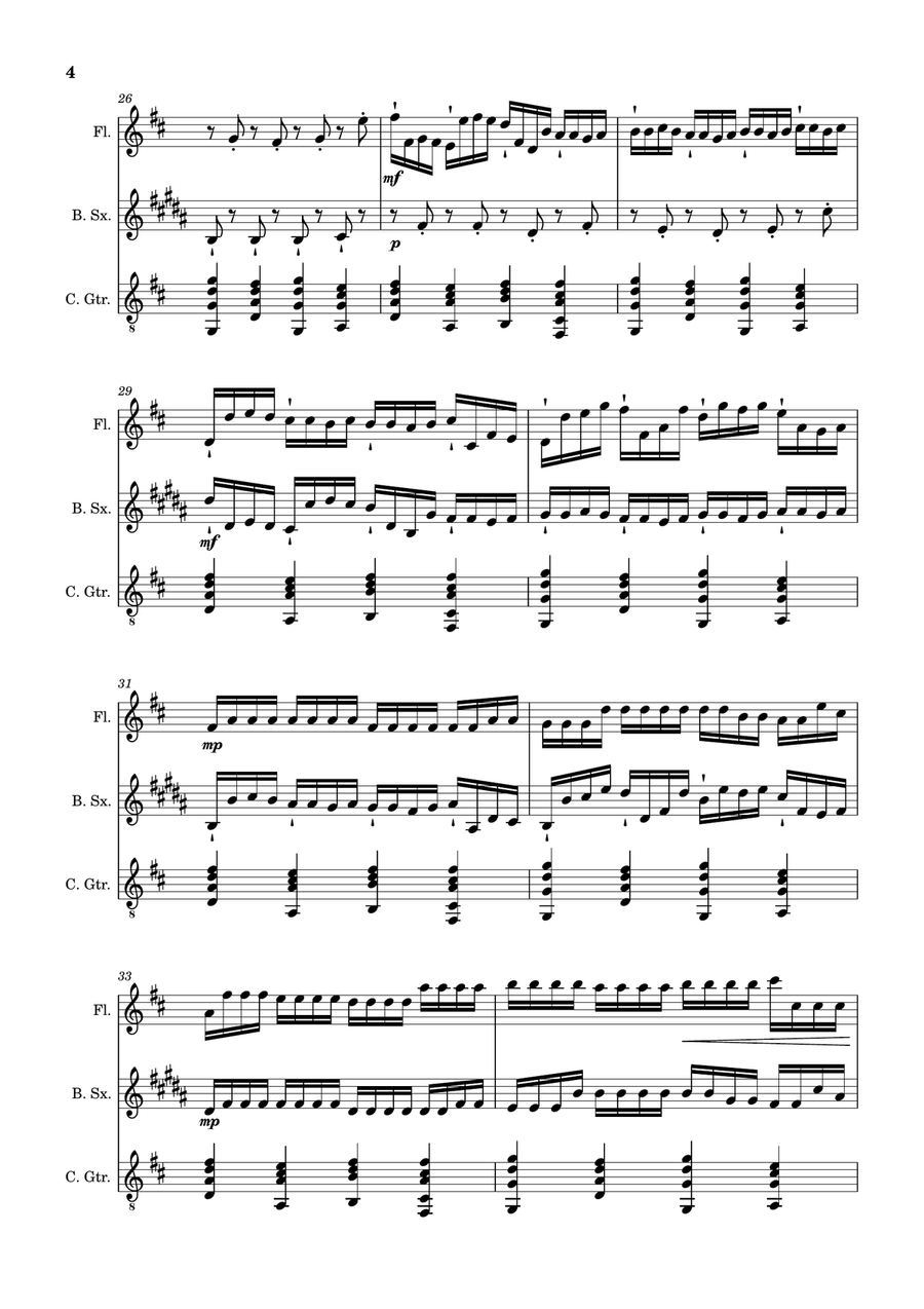 Canon in D Major, P.37; T.337. Flute, B. Sax and Guitar. Score and Parts Chamber Music scores gallery preview page 4