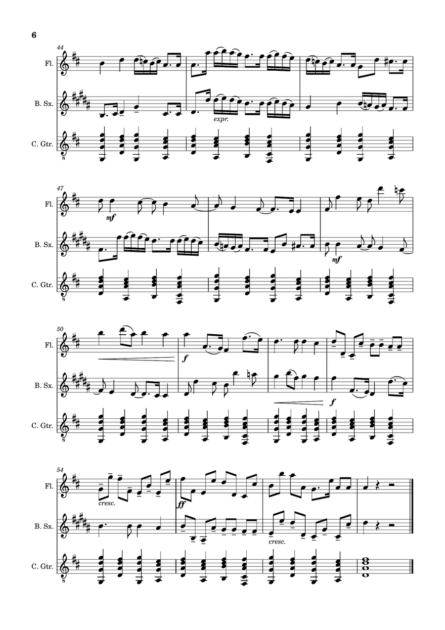 Canon in D Major, P.37; T.337. Flute, B. Sax and Guitar. Score and Parts Chamber Music scores gallery preview page 6
