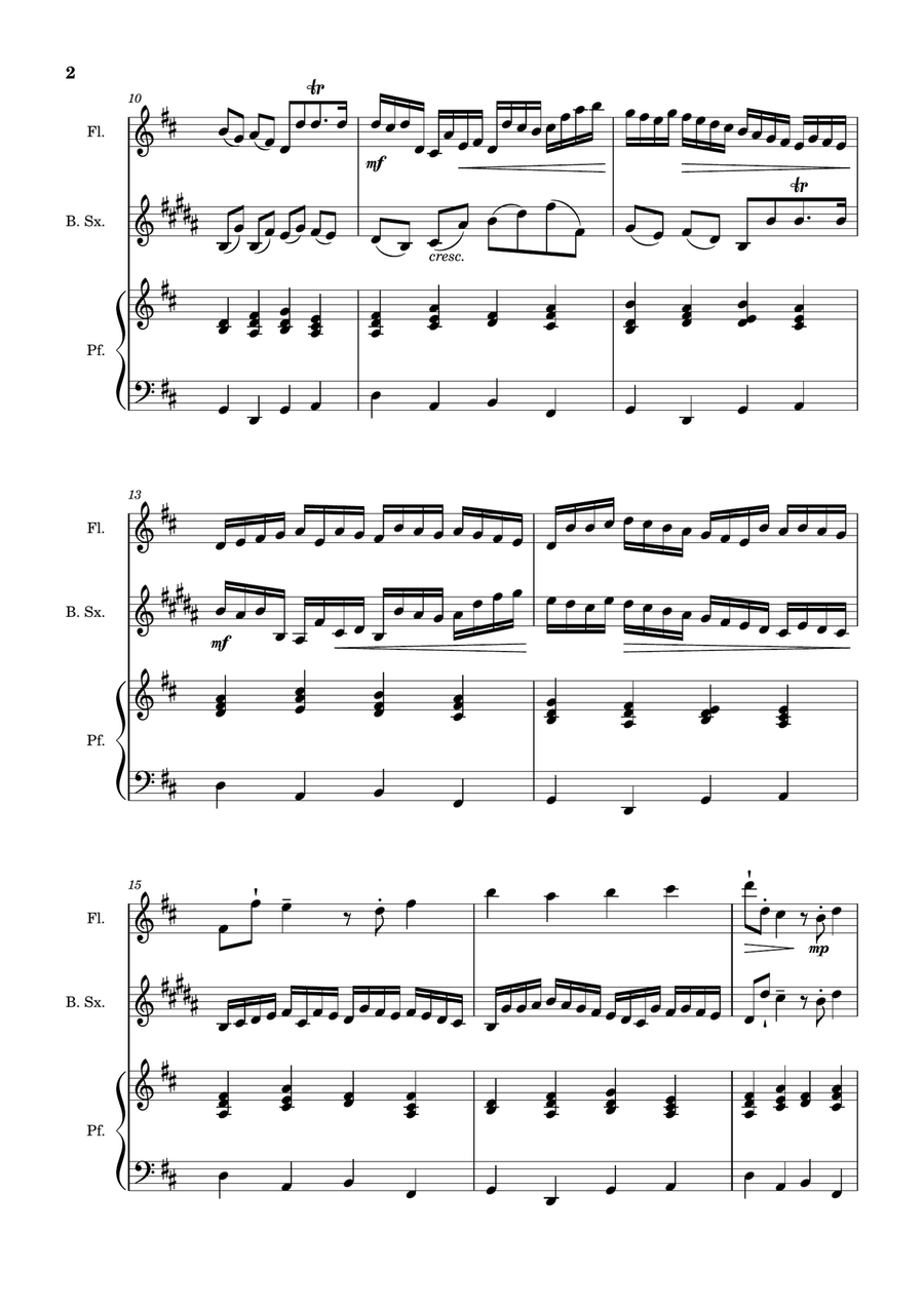 Canon in D Major, P.37; T.337. Flute, B. Sax and Piano. Score and Parts Woodwind Duet scores gallery preview page 2