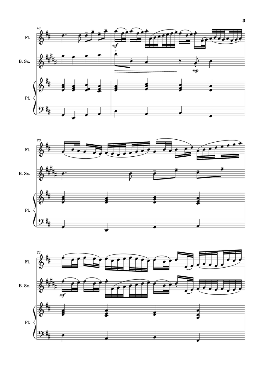 Canon in D Major, P.37; T.337. Flute, B. Sax and Piano. Score and Parts Woodwind Duet scores gallery preview page 3