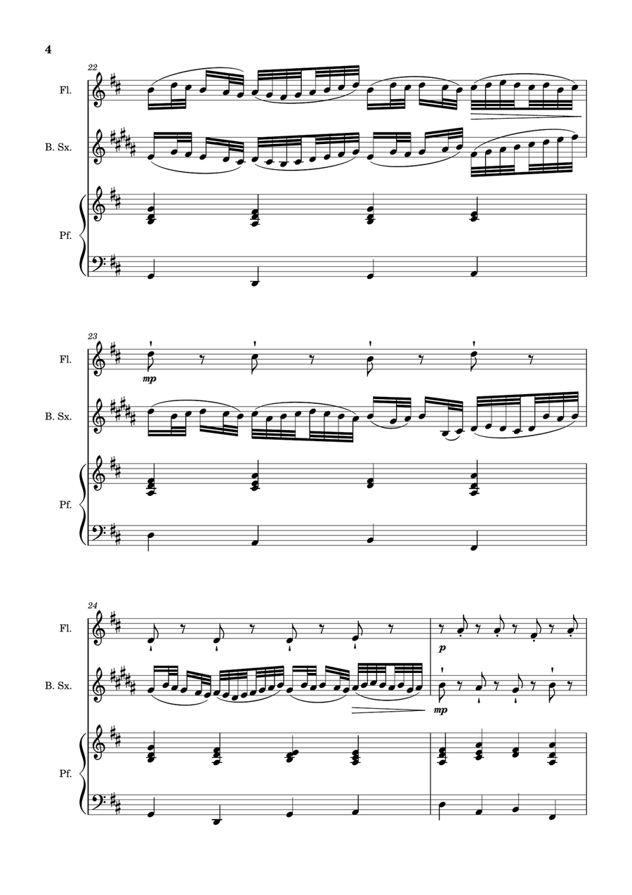 Canon in D Major, P.37; T.337. Flute, B. Sax and Piano. Score and Parts Woodwind Duet scores gallery preview page 4