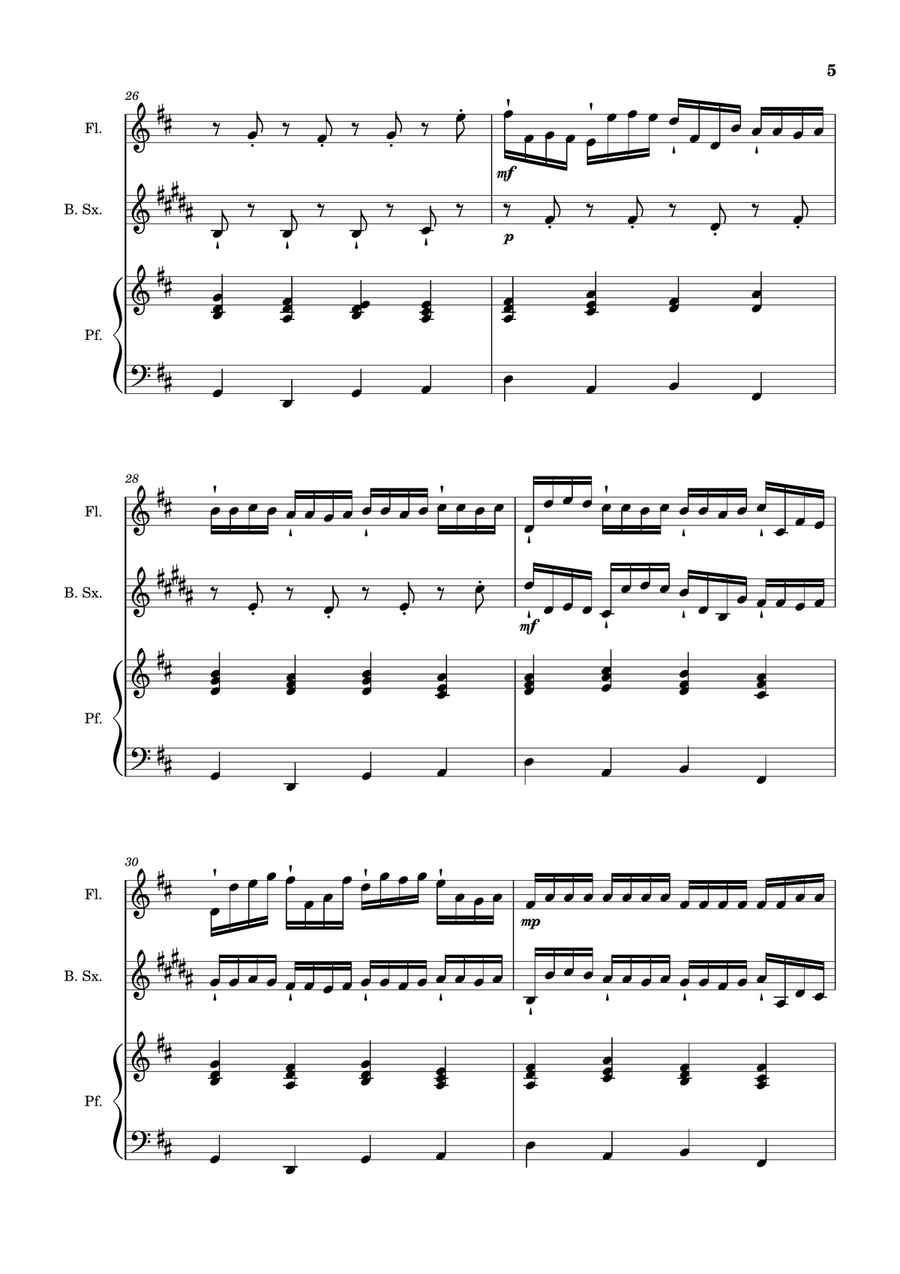 Canon in D Major, P.37; T.337. Flute, B. Sax and Piano. Score and Parts Woodwind Duet scores gallery preview page 5