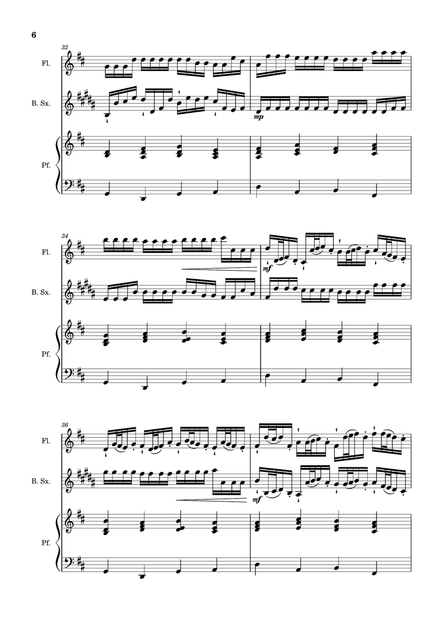 Canon in D Major, P.37; T.337. Flute, B. Sax and Piano. Score and Parts Woodwind Duet scores gallery preview page 6