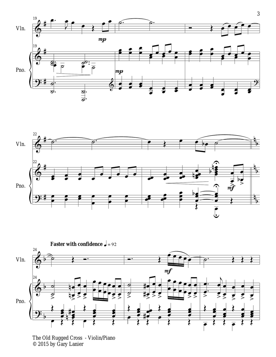 2 PAK EASTER HYMNS! THE OLD RUGGED CROSS & THERE IS A FOUNTAIN, Violin & Piano (with Score & Parts) Violin Solo scores gallery preview page 4