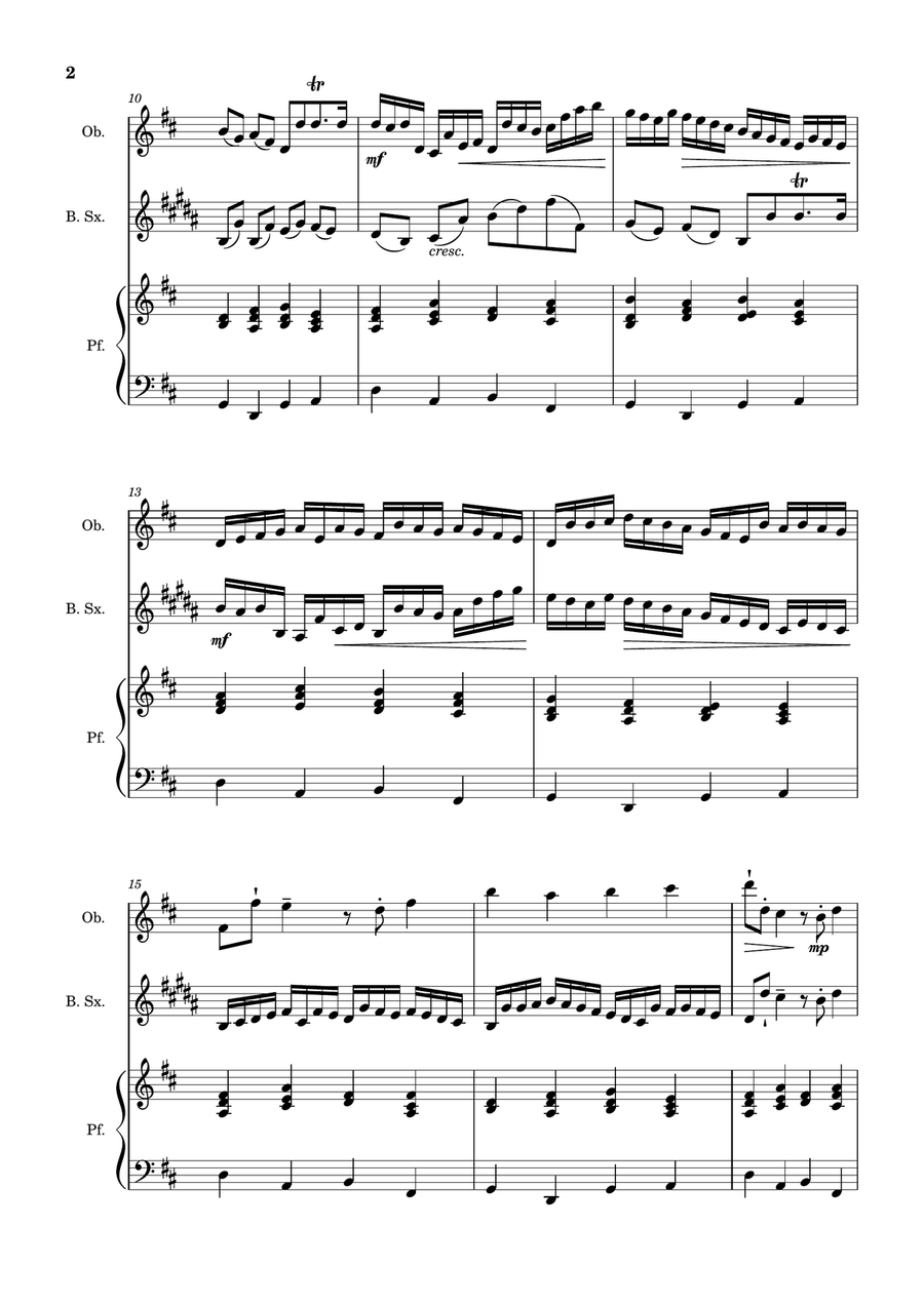 Canon in D Major, P.37; T.337. Oboe, B. Sax and Piano. Score and Parts Woodwind Duet scores gallery preview page 2