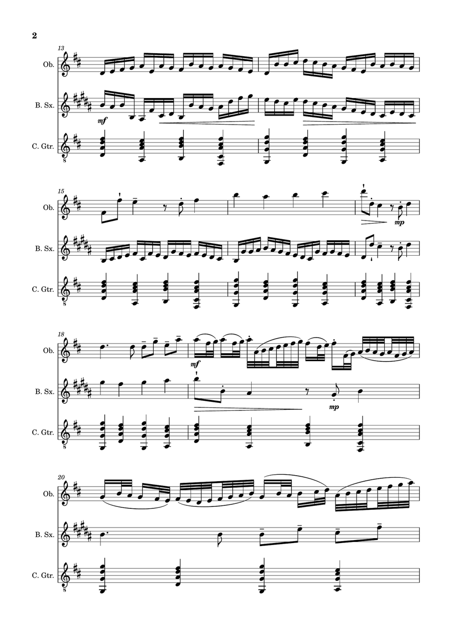 Canon in D Major, P.37; T.337. Oboe, B. Sax and Guitar. Score and Parts Chamber Music scores gallery preview page 2