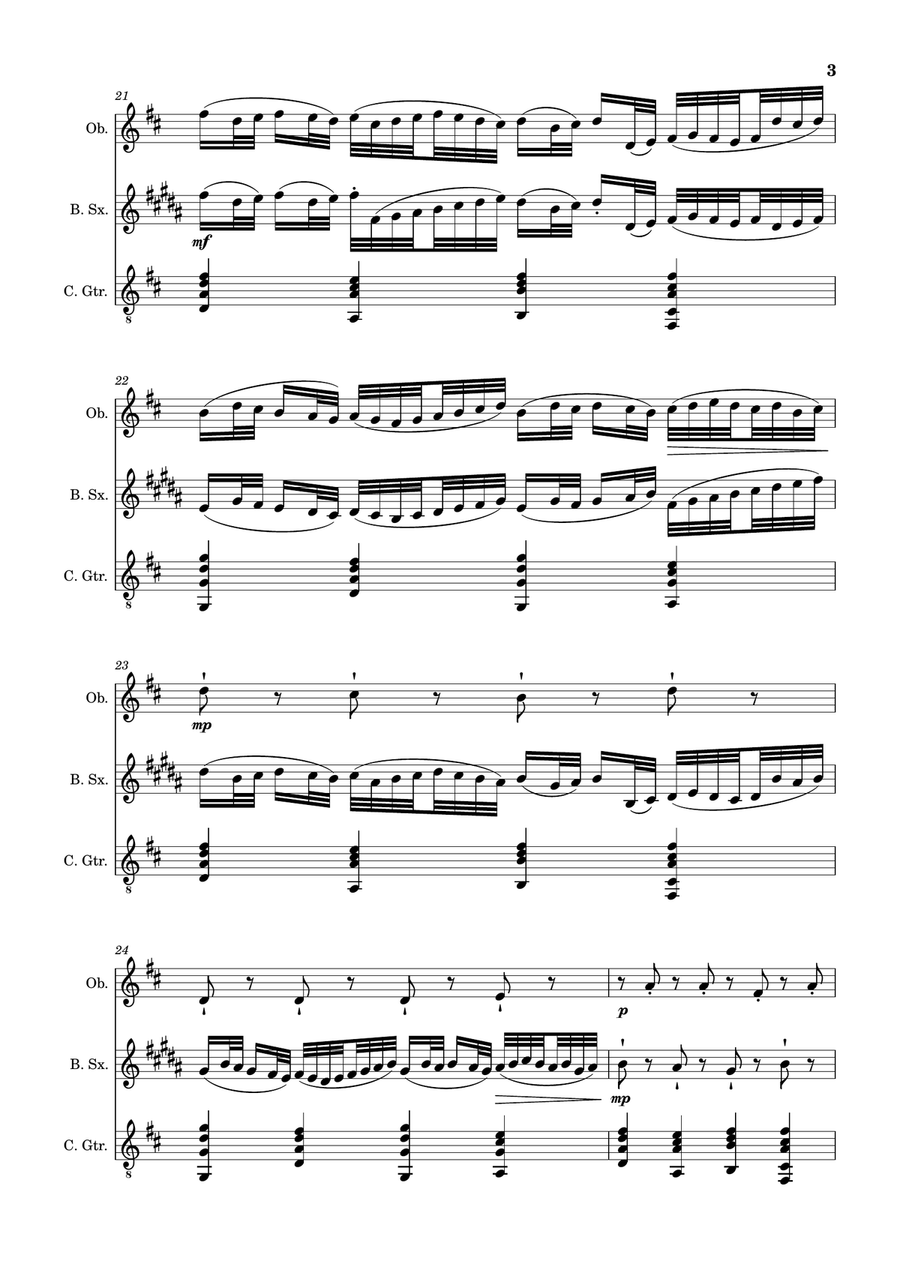 Canon in D Major, P.37; T.337. Oboe, B. Sax and Guitar. Score and Parts Chamber Music scores gallery preview page 3