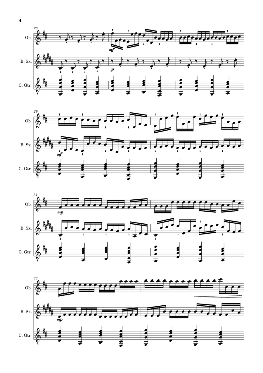 Canon in D Major, P.37; T.337. Oboe, B. Sax and Guitar. Score and Parts Chamber Music scores gallery preview page 4
