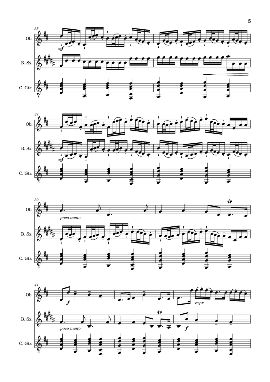 Canon in D Major, P.37; T.337. Oboe, B. Sax and Guitar. Score and Parts Chamber Music scores gallery preview page 5