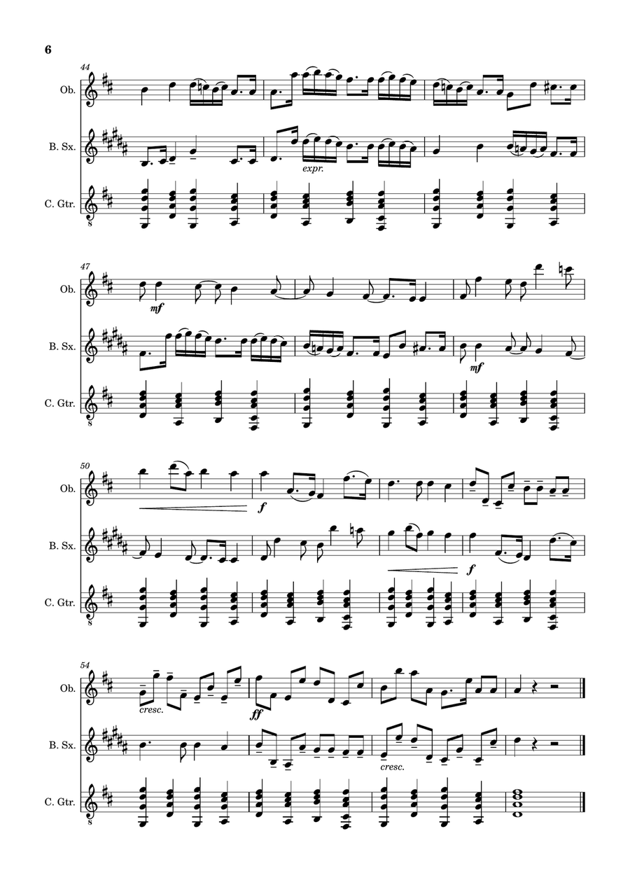 Canon in D Major, P.37; T.337. Oboe, B. Sax and Guitar. Score and Parts Chamber Music scores gallery preview page 6