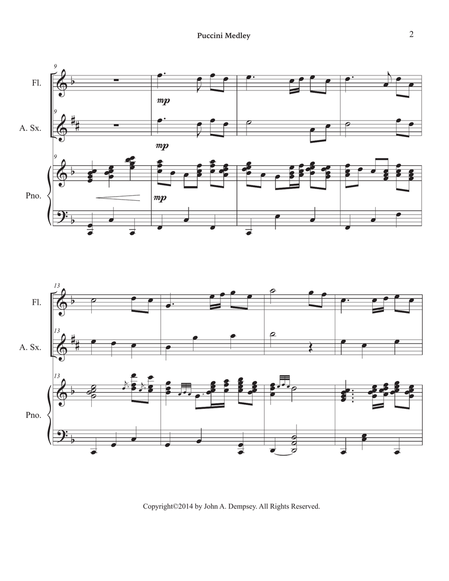 Puccini Medley (Trio for Flute, Alto Sax and Piano) Small Ensemble scores gallery preview page 6