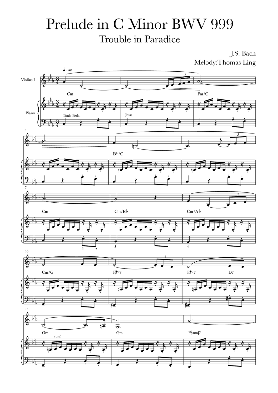 Prelude in C minor BWV999 (with added violin / flute part) Flute scores gallery preview page 1