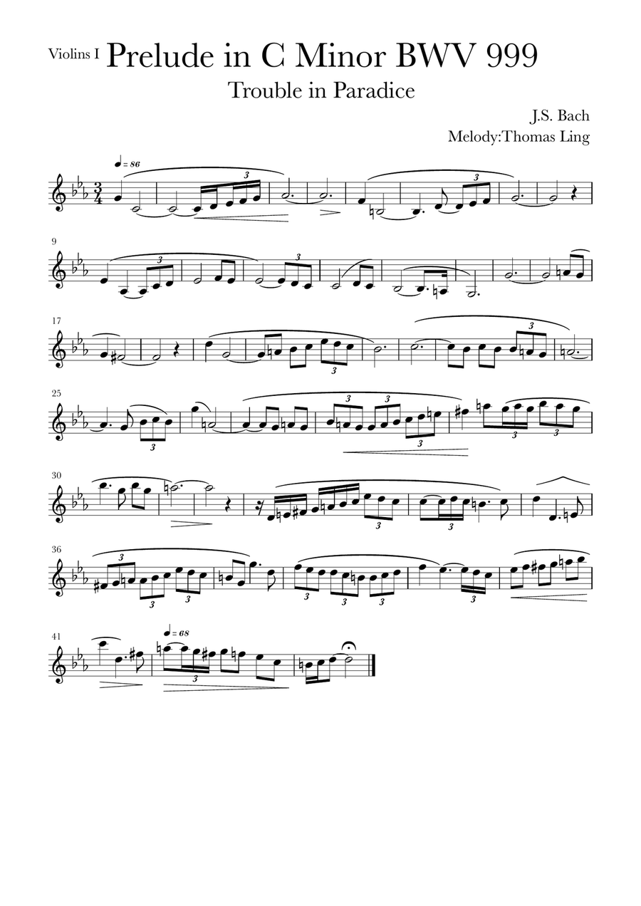 Prelude in C minor BWV999 (with added violin / flute part) Flute scores gallery preview page 4