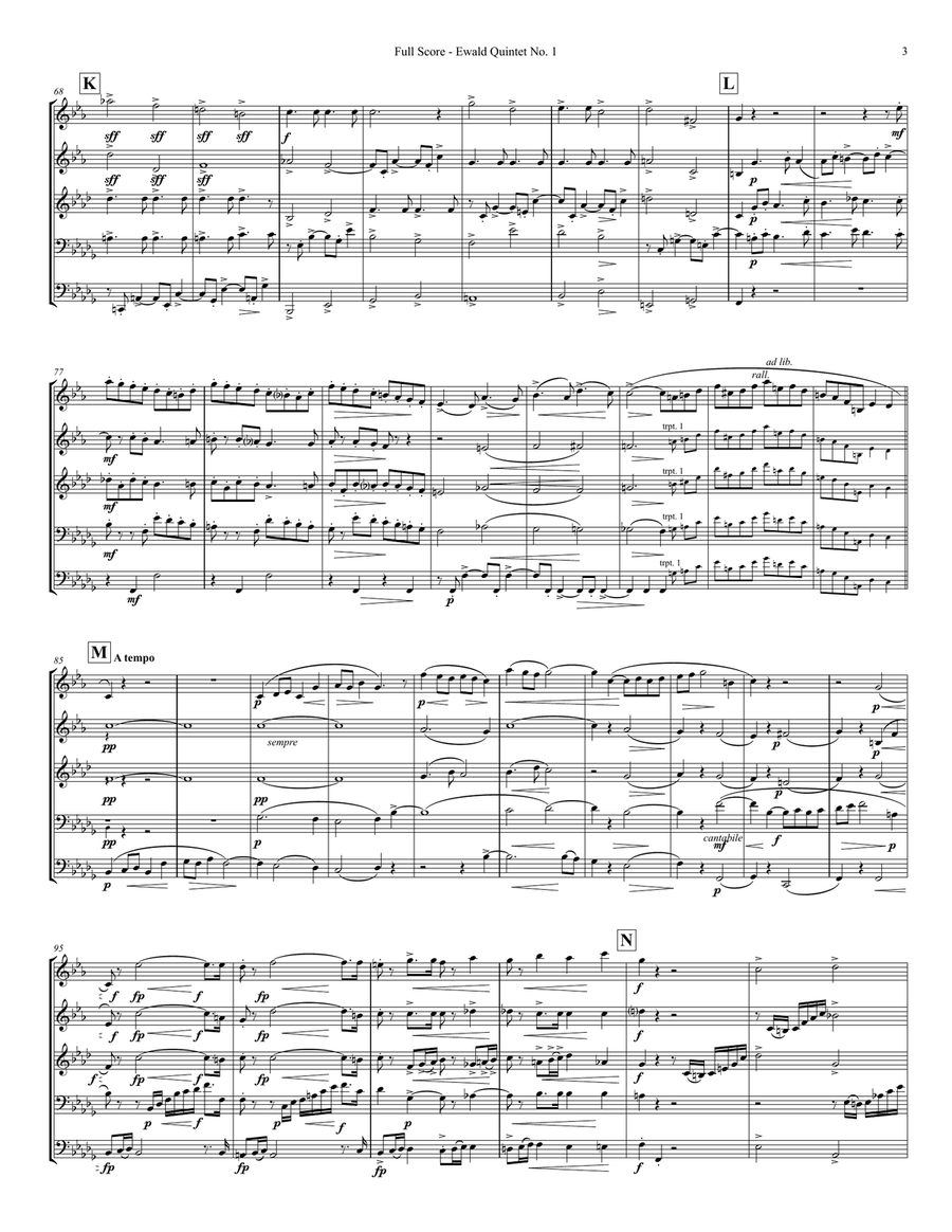 Ewald Quintet No. 1 in B Flat Brass Quintet scores gallery preview page 3