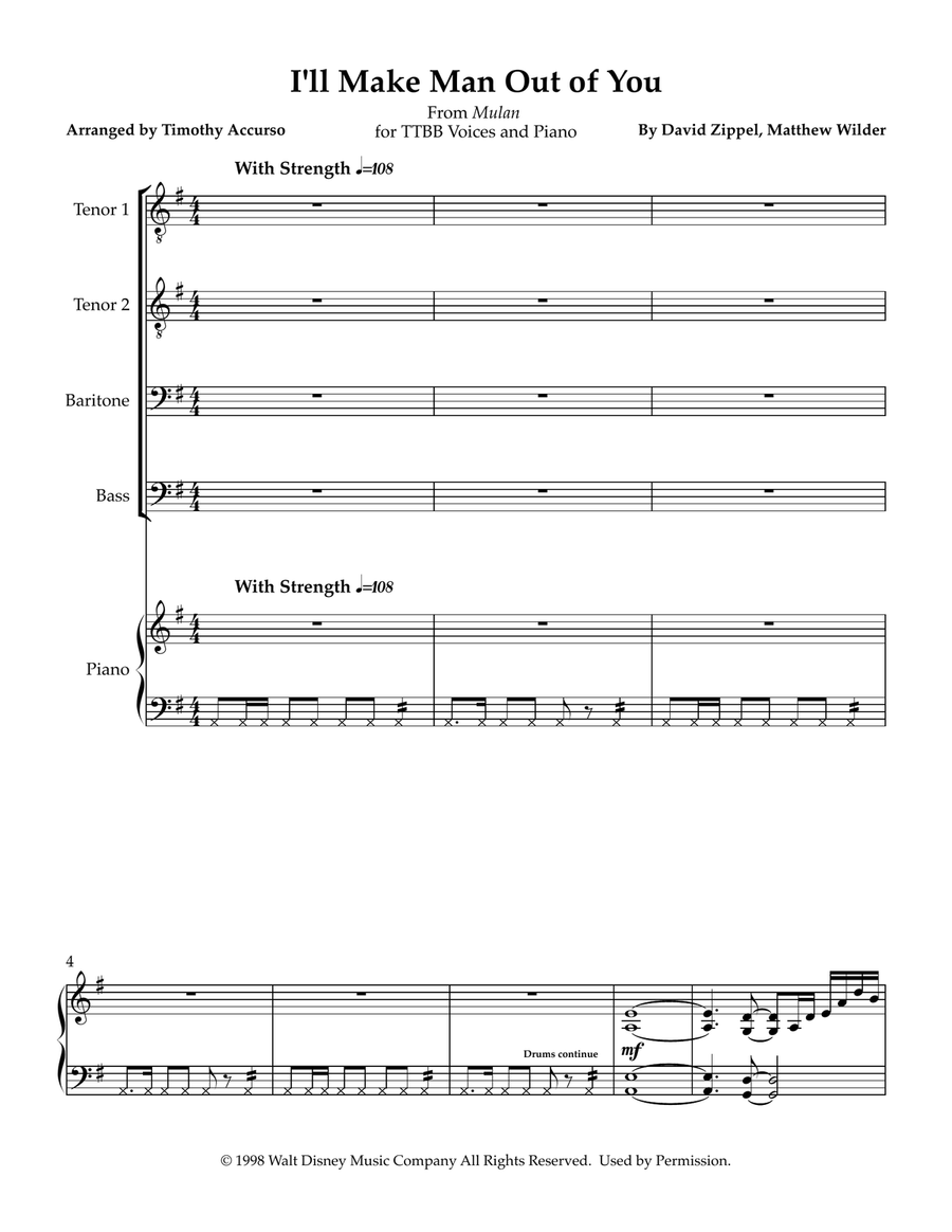 I'll Make A Man Out Of You TTBB scores gallery preview page 1