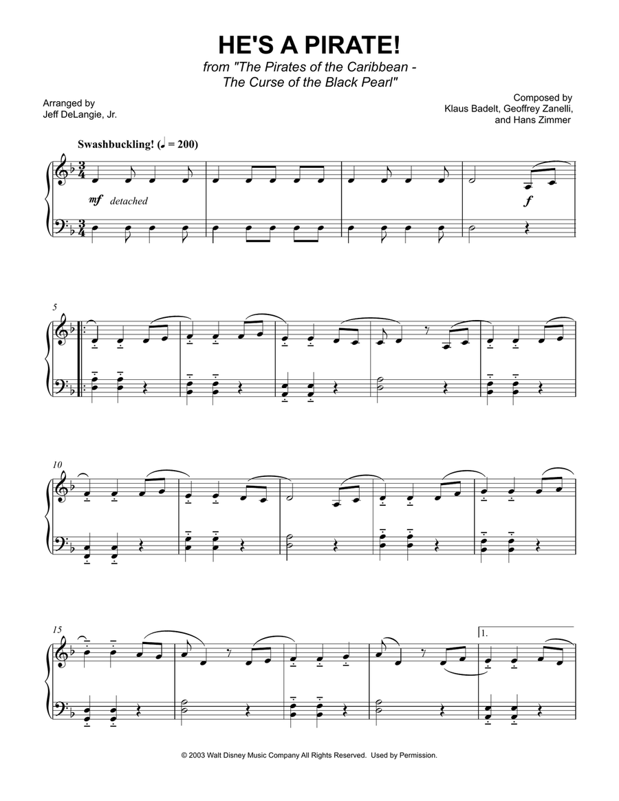 He's A Pirate He's A Pirate Easy Piano scores gallery preview page 1