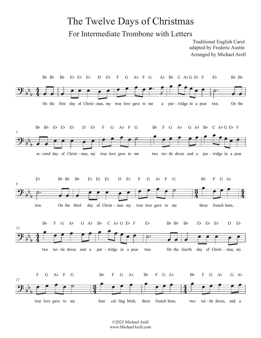 The Twelve Days of Christmas for Trombone Bass Trombone scores gallery preview page 1