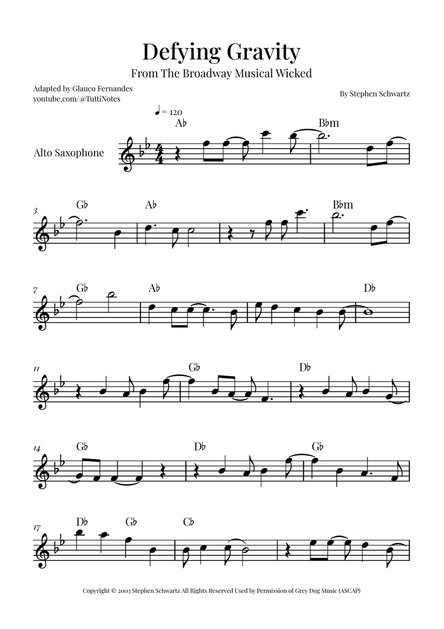 Defying Gravity Alto Saxophone scores gallery preview page 1