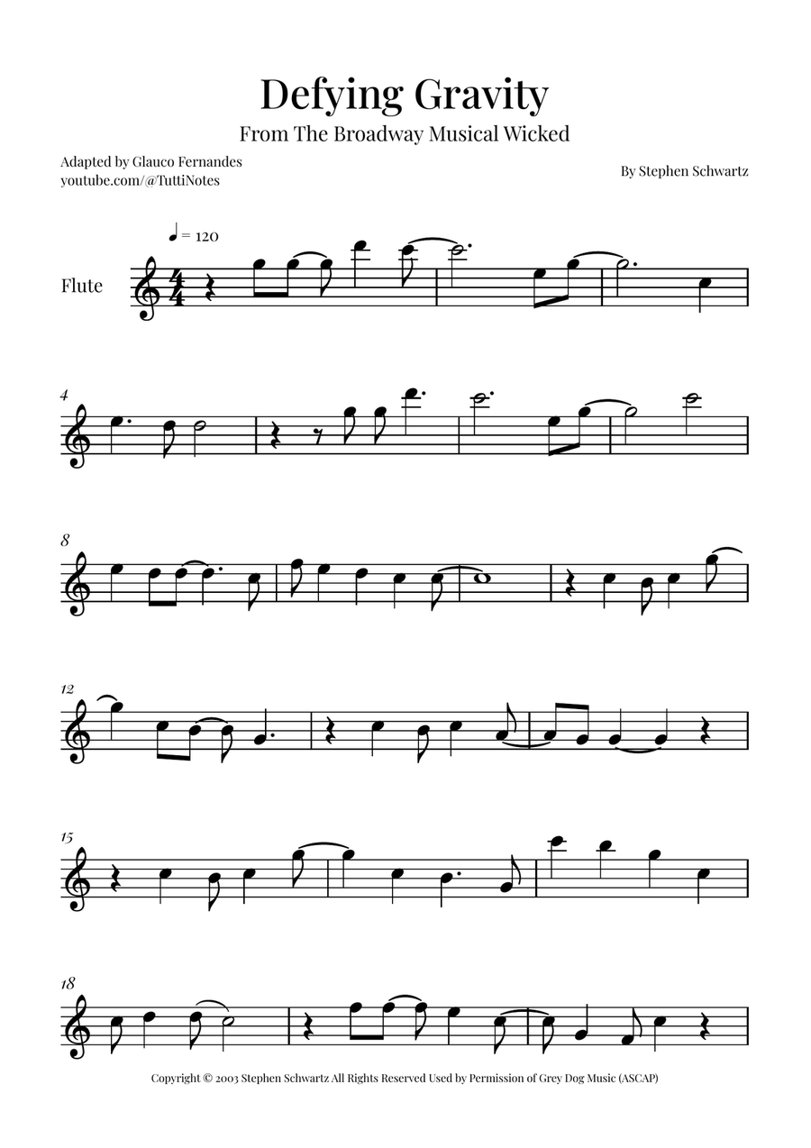Defying Gravity Flute Solo scores gallery preview page 1