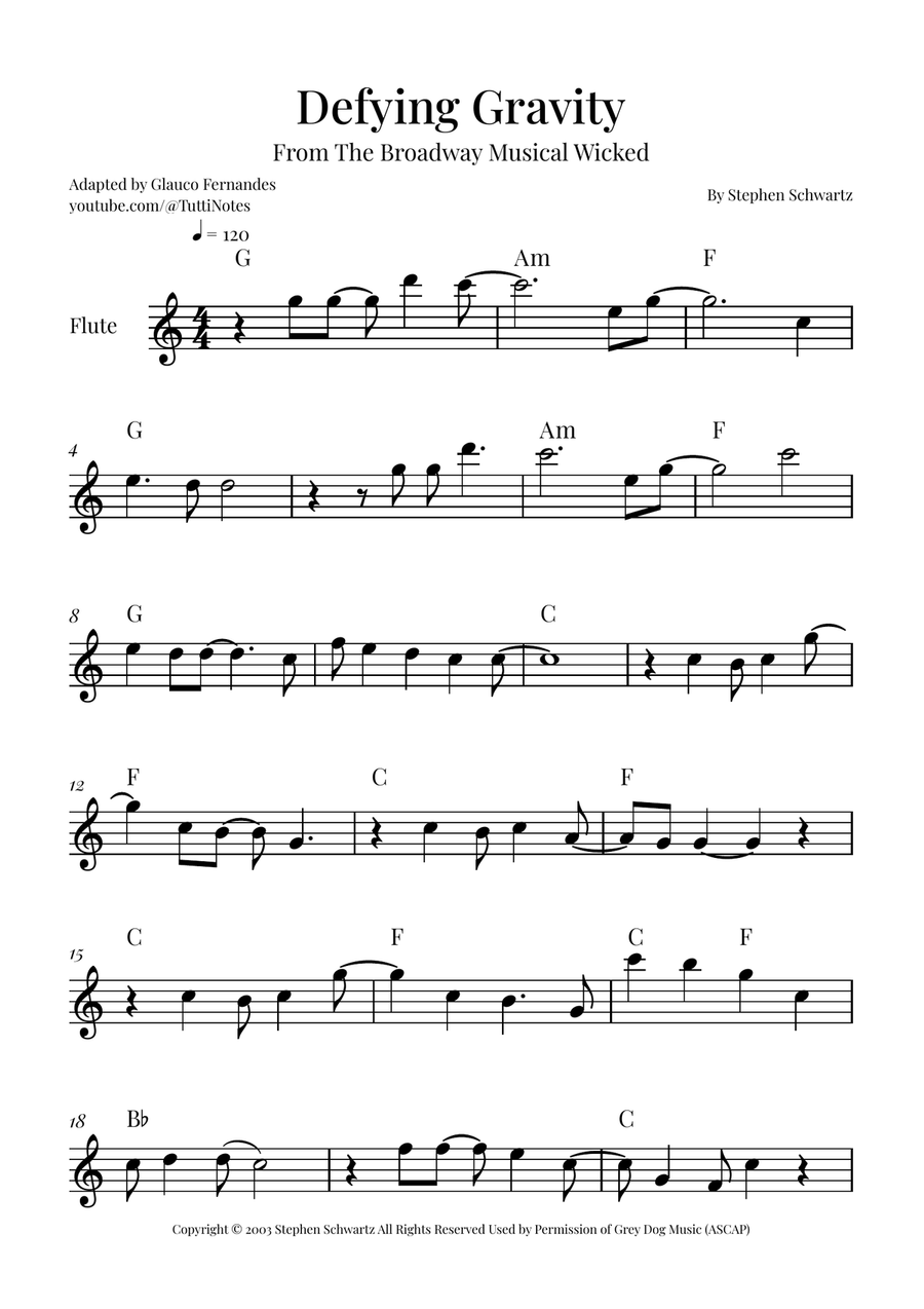 Defying Gravity Flute Solo scores gallery preview page 1