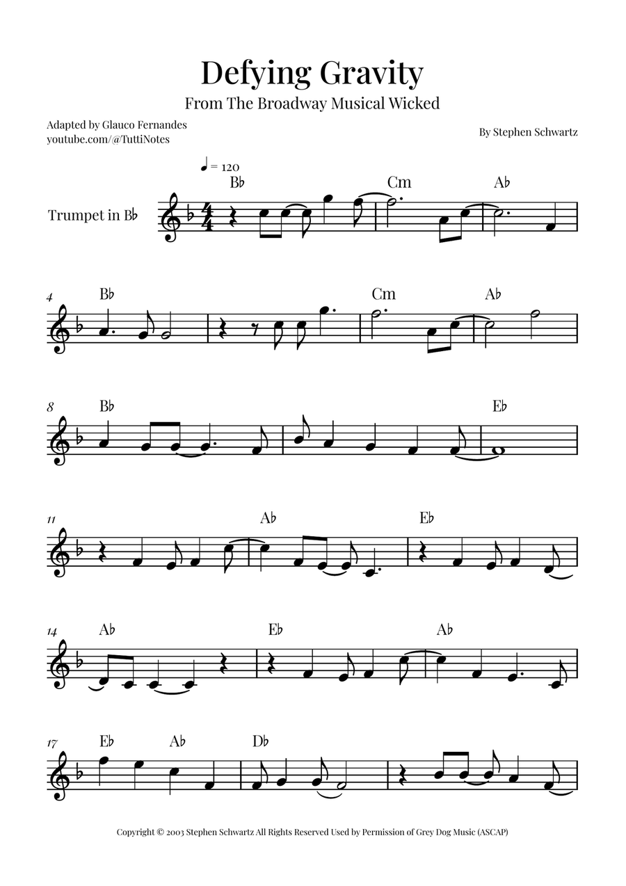 Defying Gravity B-Flat Trumpet scores gallery preview page 1