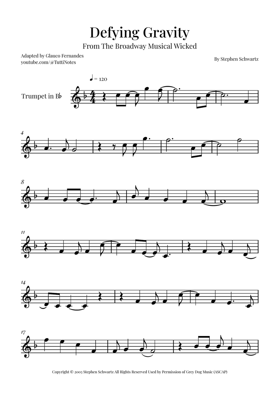 Defying Gravity B-Flat Trumpet scores gallery preview page 1