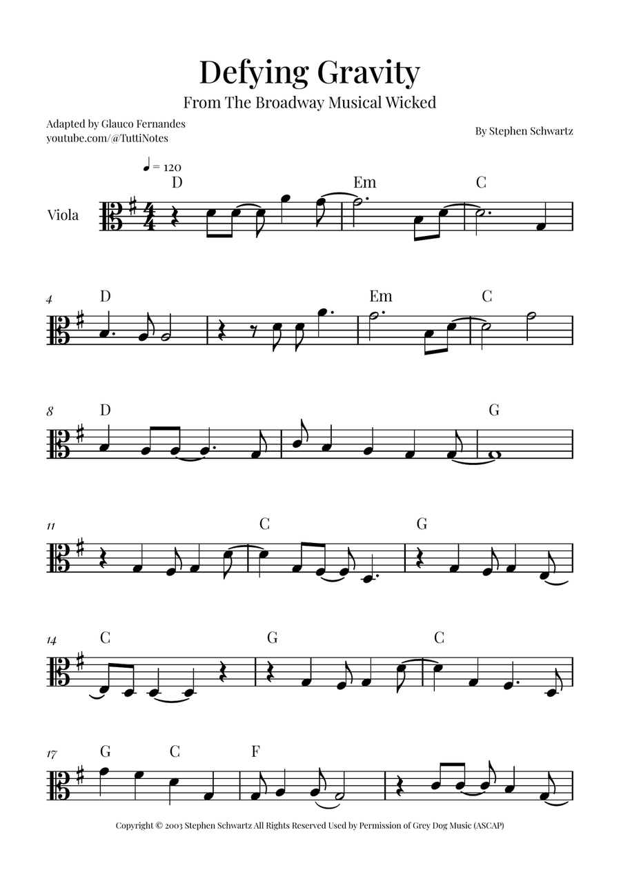 Defying Gravity Viola Solo scores gallery preview page 1