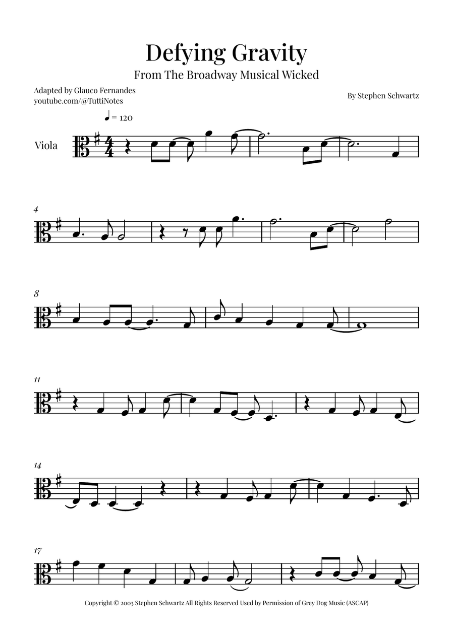 Defying Gravity Viola Solo scores gallery preview page 1