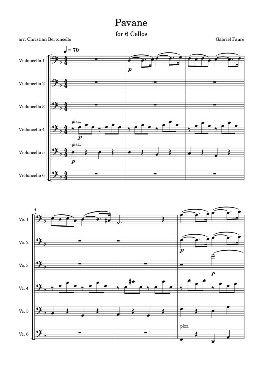 Pavane, op. 50 arranged for cello ensemble (6 Cellos) Cello scores gallery preview page 1