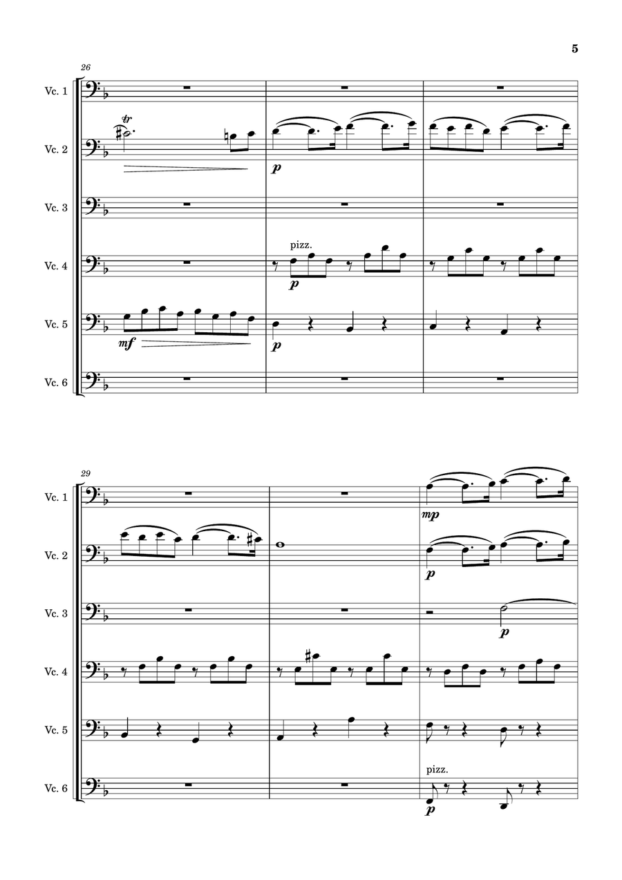 Pavane, op. 50 arranged for cello ensemble (6 Cellos) Cello scores gallery preview page 5