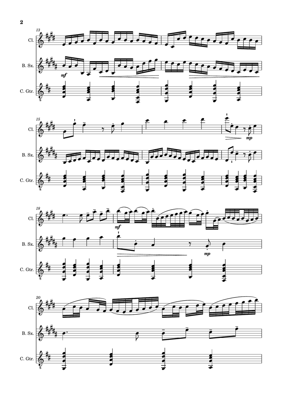 Canon in D Major, P.37; T.337. Clarinet, B. Sax and Guitar. Score and Parts Chamber Music scores gallery preview page 2