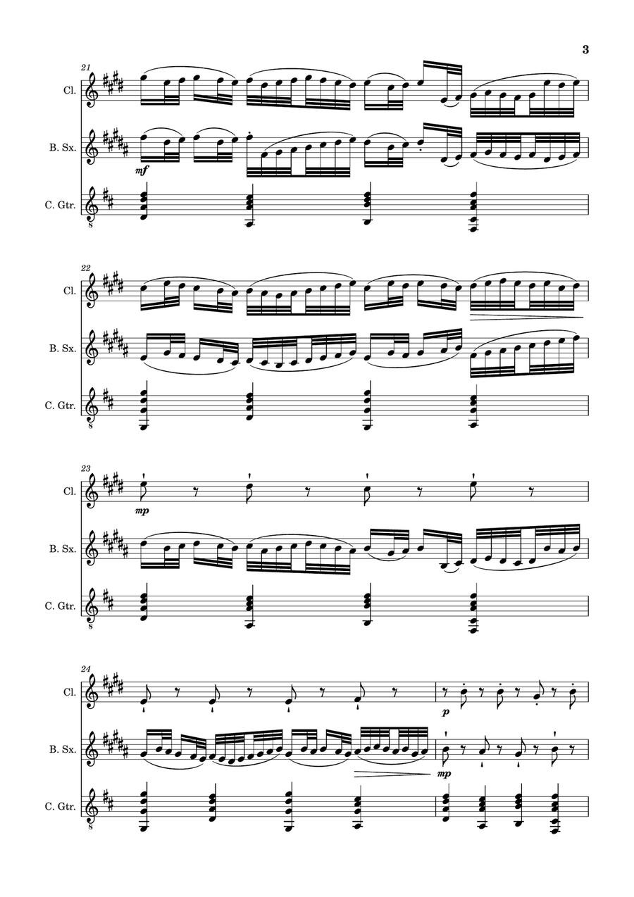 Canon in D Major, P.37; T.337. Clarinet, B. Sax and Guitar. Score and Parts Chamber Music scores gallery preview page 3