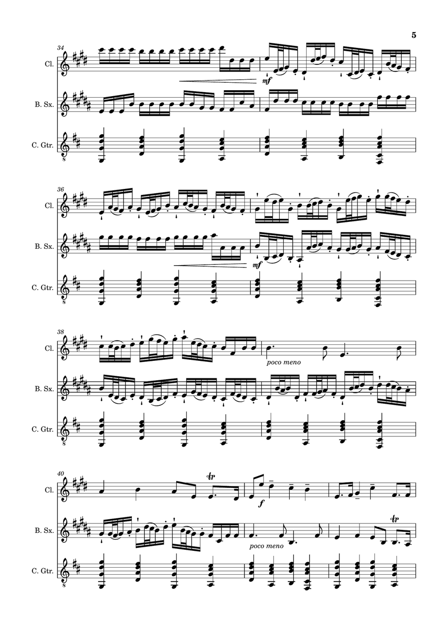 Canon in D Major, P.37; T.337. Clarinet, B. Sax and Guitar. Score and Parts Chamber Music scores gallery preview page 5
