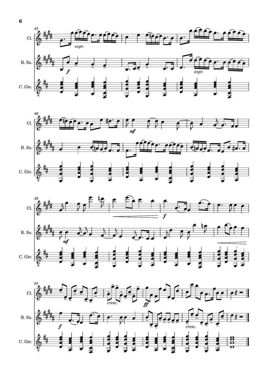Canon in D Major, P.37; T.337. Clarinet, B. Sax and Guitar. Score and Parts Chamber Music scores gallery preview page 6